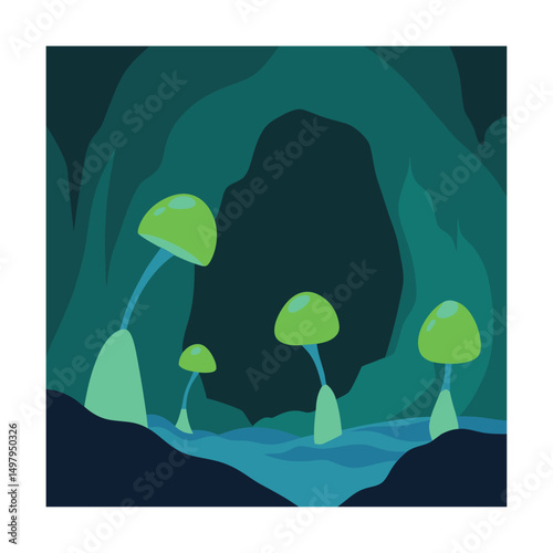 glowing fungus in cave walls (1).eps