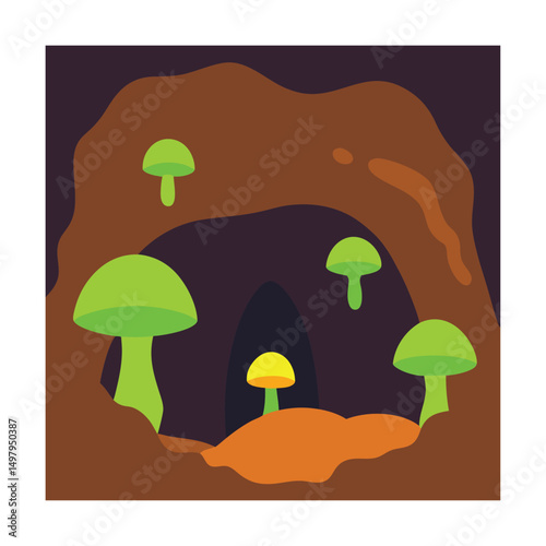 glowing fungus in cave walls.eps