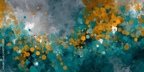 Vibrant abstract composition with circular shapes in teal, orange, and gray tones representing a dynamic blend of emotions