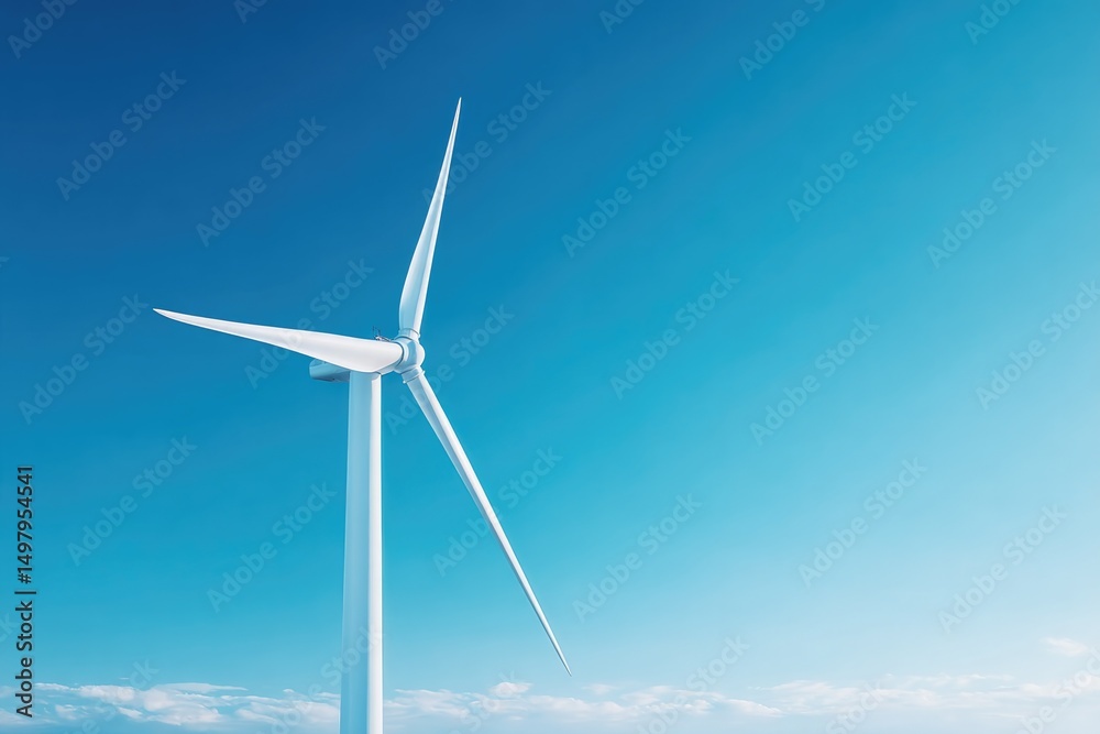 minimalistic white wind turbine against bright blue sky minimalistic white wind turbine against bright blue sky