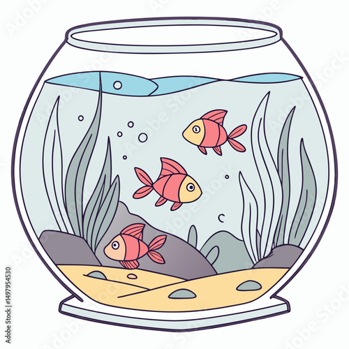 vector illustration of a fish tank with little fish 