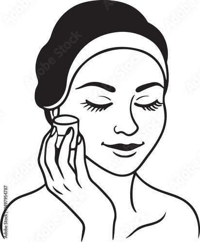 Artistic female portrait in clean line art showing expressive hairstyle and calm facial features.