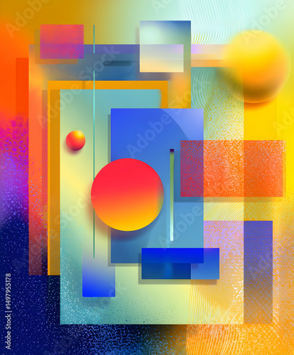 Colorful abstract composition featuring geometric shapes and vibrant gradients symbolizing creativity and harmony in modern art