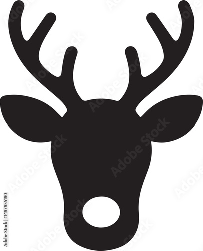 Silhouette vector of a reindeer head with antlers, perfect for Christmas, winter holidays, festive designs, and seasonal decorations.