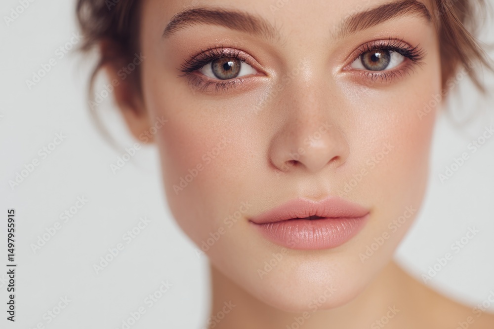 portrait featuring modern makeup on blurred background portrait featuring modern makeup on blurred background
