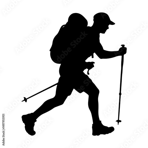 Hiker Silhouette with Trekking Poles and Backpack – Adventure Outdoors