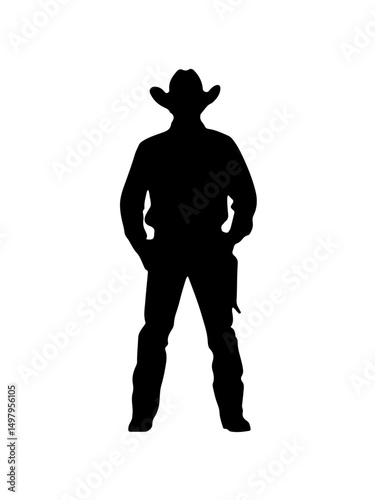 Cowboy Silhouette Standing Confidently with Hands on Hips