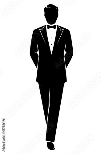 Classic Gentleman in Tuxedo – Stylish Black and White Silhouette