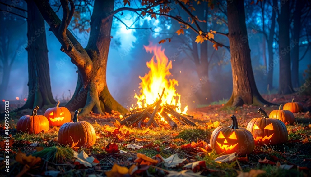 Eerie Twilight Forest with Twisted Trees, Thick Fog, and a Tattered Cloak Brewing a Glowing Potion Beneath a Crooked Tree, Lined with Glowing Jack-o'-Lanterns – Cinematic and Detailed Eerie Twilight Forest with Twisted Trees, Thick Fog, and a Tattered Cloak Brewing a Glowing Potion Beneath a Crooked Tree, Lined with Glowing Jack-o'-Lanterns – Cinematic and Detailed
