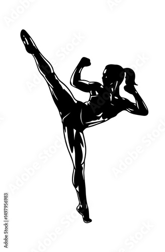 Action-Packed Kickboxing Silhouette | High Kick Combat Pose | Strength, Speed & Control