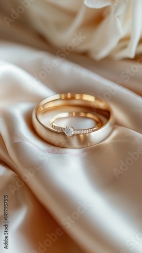 Gold wedding rings on cream silk