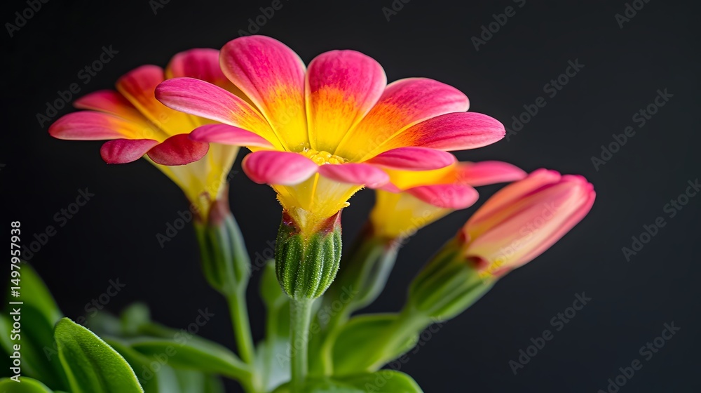 Fototapeta premium Vibrant Pink and Yellow Flowers Closeup Macro Photography
