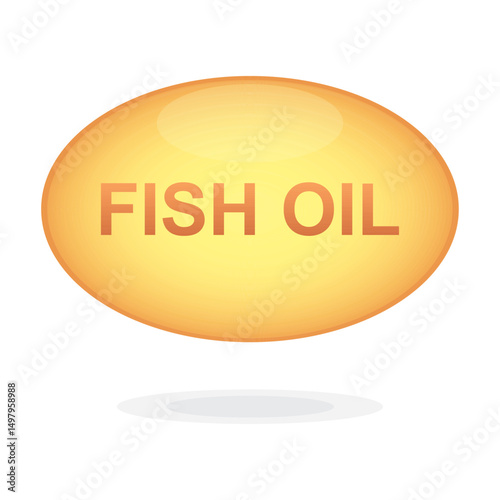  Fish oil supplement, single colorful capsule icon, gelatin shell, fish oil, omega 3, Vitamin pill. Evening primrose oil or borage . Healthy lifestyle concept Vector illustration EPS 10