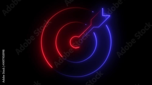 Abstract glowing neon circle teer icon animation on the black background.4k video animated.