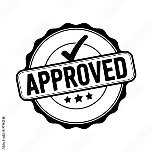 A round stamp design features the word APPROVED in bold letters,
