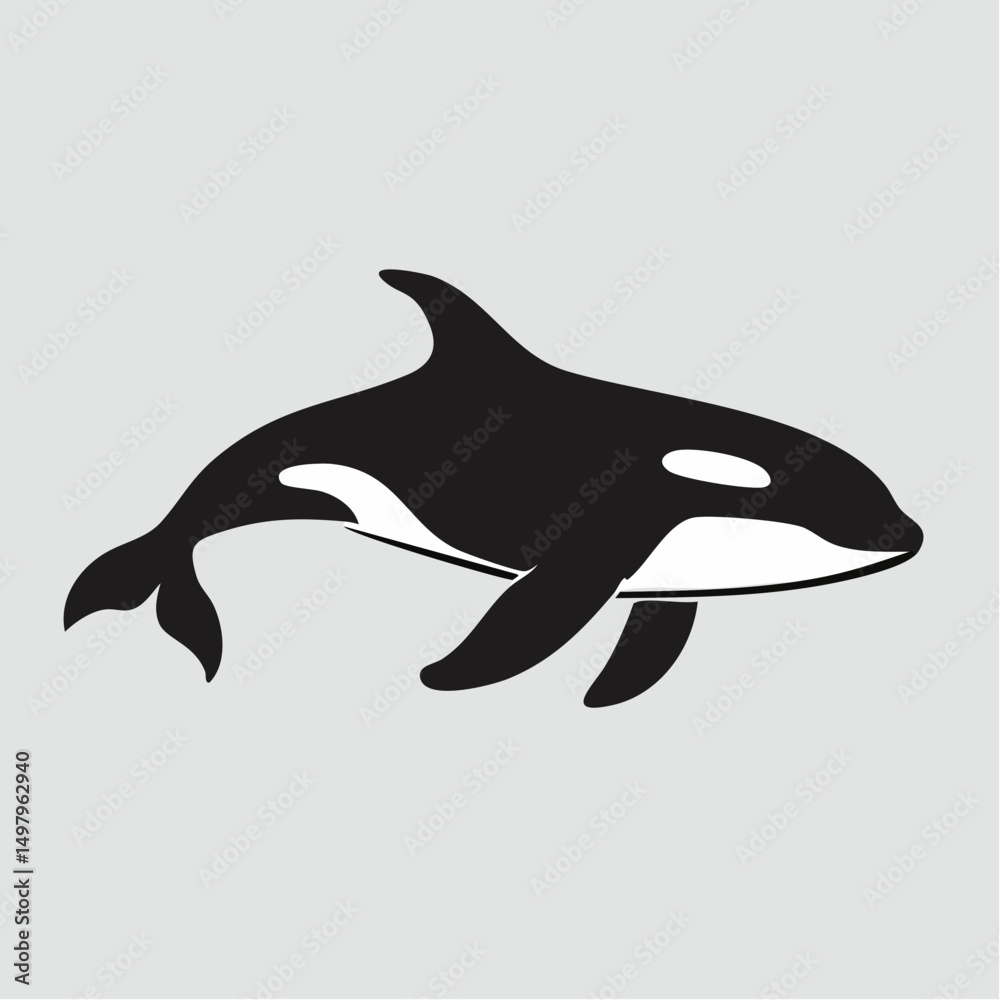 Naklejka premium Swimming Orca Silhouette — Flat 2D Minimalist Vector
