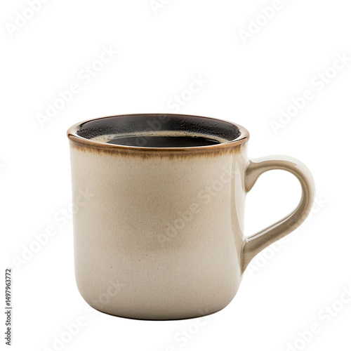 Warm aromatic coffee in beige mug on hot cup tea dark on transparent background