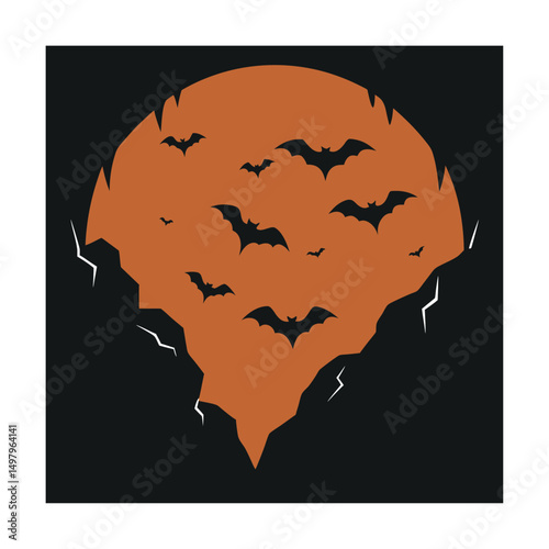 swarm of bats flying out of cave  .eps