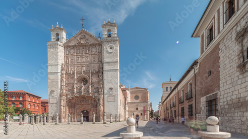 San Pablo Church in Valladolid with detailed facade and twin towers timelapse