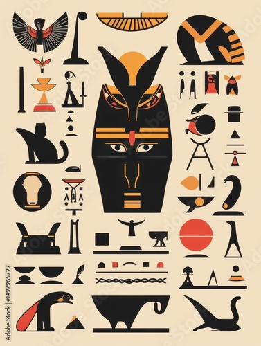 A mix of ancient Egyptian hieroglyphs and modern minimalist icons 