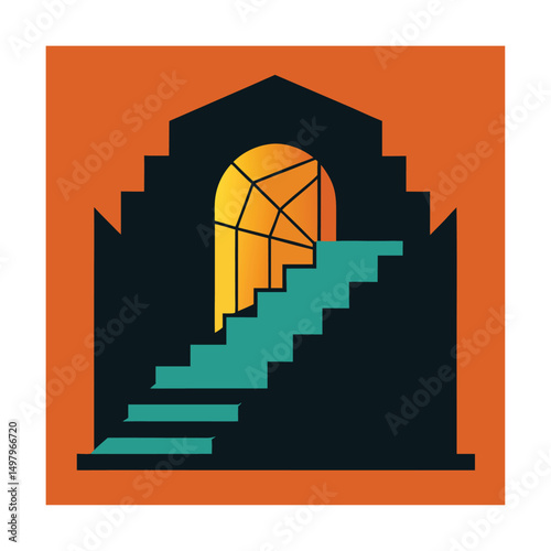 webbed staircase in ruined house.eps