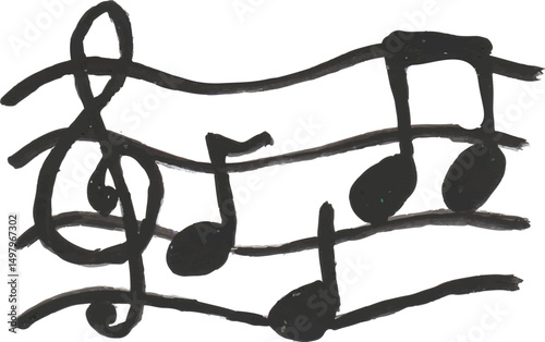 Musical Notes on a Staff hand drawn watercolor