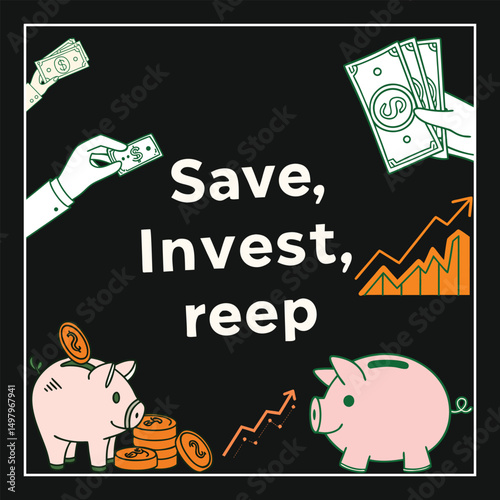 Money halftone art collage cut outs set. Paper clippings, hands holding dollar bills, coins, piggy bank stickers with vintage dotted texture and doodles. Modern retro mixed media vector illustration