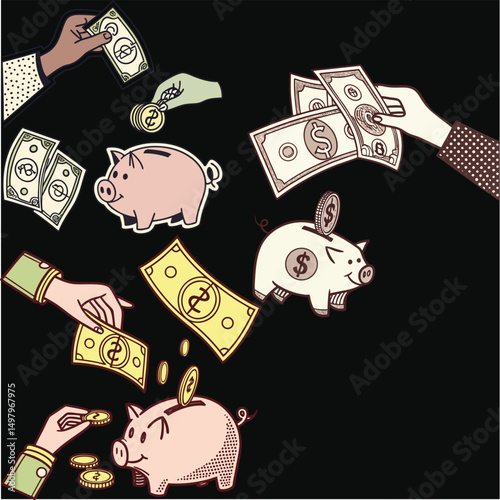Set of bank and money icons