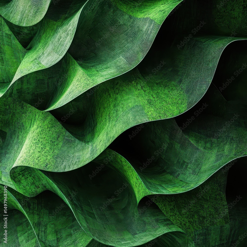 Obraz premium Close-up of wavy green leaves on dark background