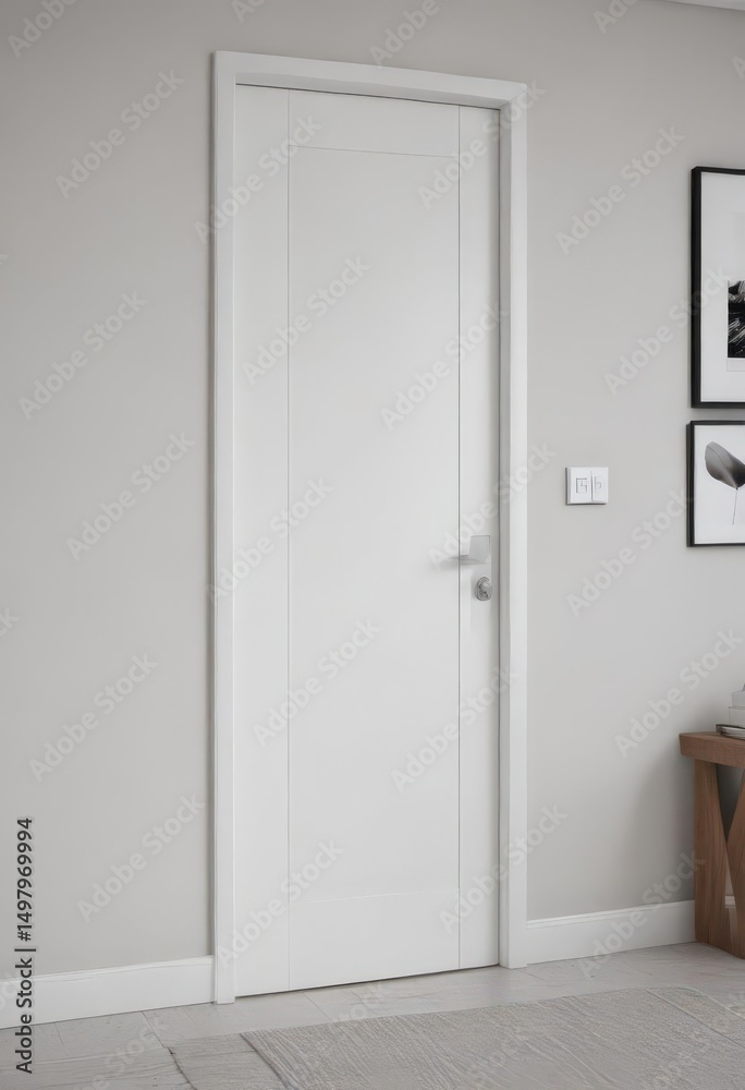 Naklejka premium Modern white interior door, sleek handle, closed , element, simple, clean