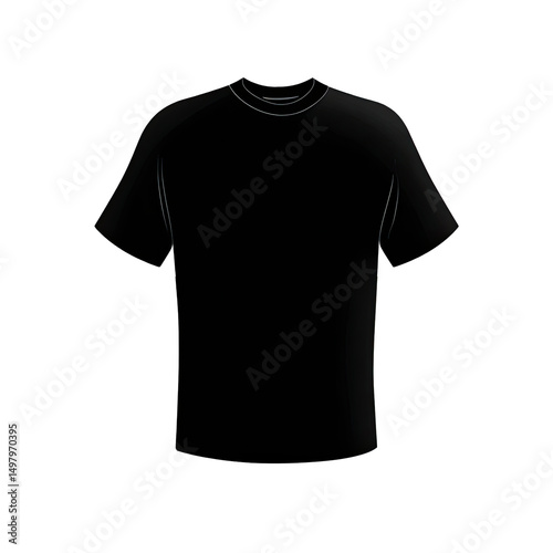 A simple, dark-colored t-shirt, shown in a clean, minimalist style against a black background.  The short-sleeved shirt is depicted with subtle, light-grey outlines, highlighting its shape and texture