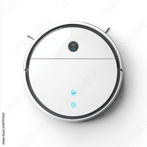 Robot vacuum cleaner top view close up on white background