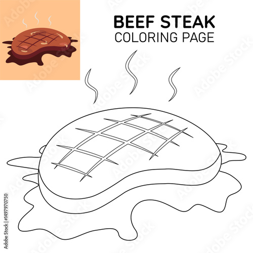 Beef steak coloring page illustration vector design. Suitable for teaching coloring to kids