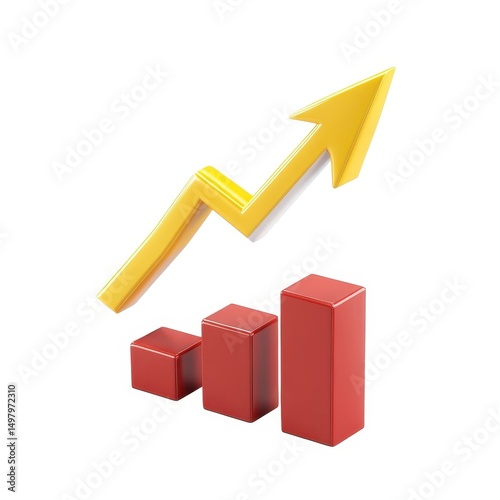Upward trend graph showing growth and success isolated on white background