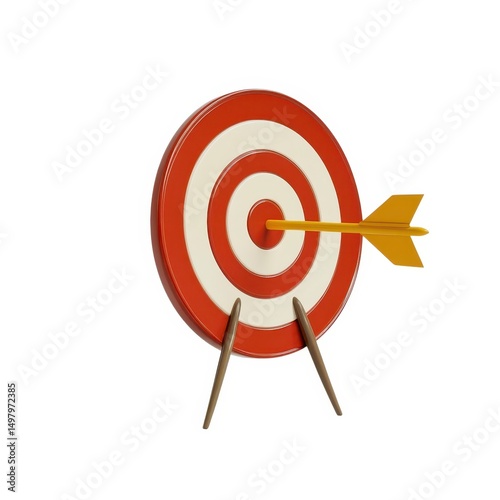 Red and white target with arrow centered bullseye isolated on white background