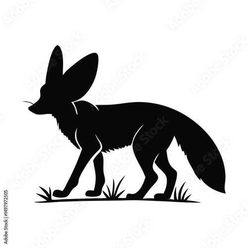 Black fennec fox vector silhouette design isolated white background