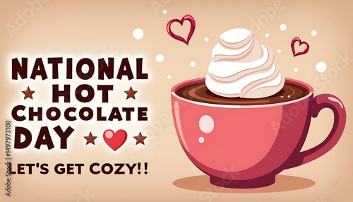 Warm Embrace: A comforting scene of hot chocolate, celebrating National Hot Chocolate Day with cozy vibes and sweet moments.