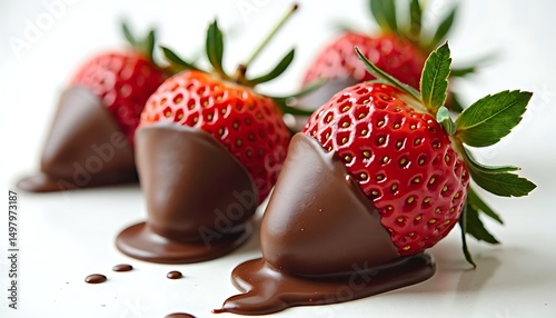 Chocolate Covered Strawberries: A close-up shot showcases succulent strawberries, dipped and drizzled in rich, dark chocolate, creating a delectable visual feast.