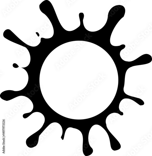 Rounded blobby ink formation around a central hollow circle with soft, smooth edges and random distribution.