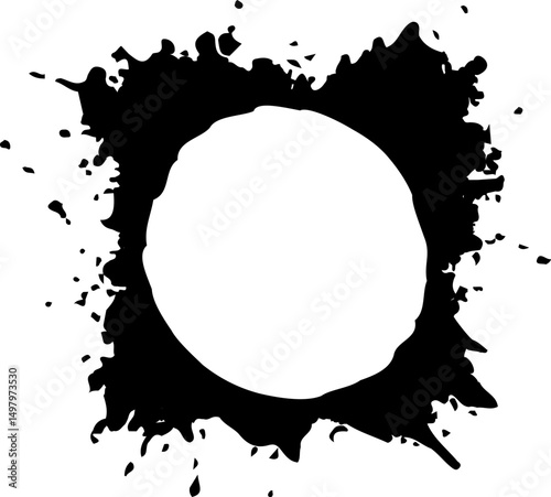 Fine dust-like ink particles radiate subtly from a soft-edged central hollow.