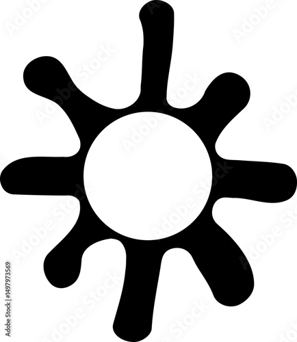 Irregular ink spot shaped with petal-like extensions and a grunge finish surrounding a central hollow circle.