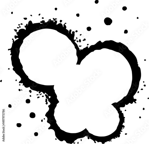 Heart-shaped ink stain formed with a grainy texture around a hollow center circle.