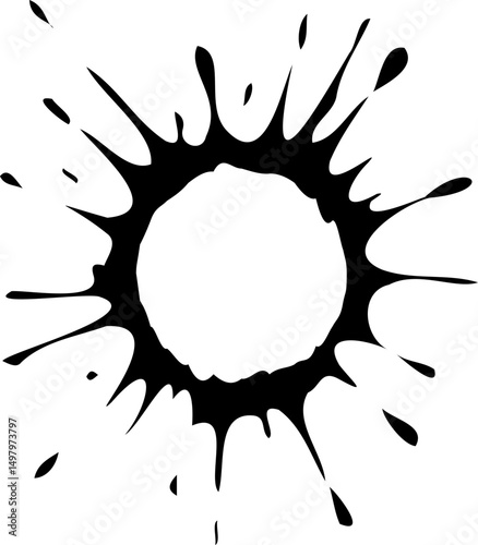 Ink stain with smeared, weathered appearance and a distinct circular hollow in the middle.