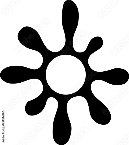 Ink shape with petal-style extensions arranged symmetrically around a hollow circle in the middle.