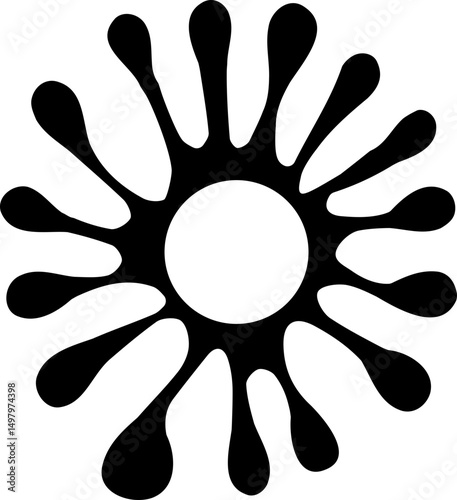Star-like radial ink formation with pointed arms surrounding a hollow circle at the center.