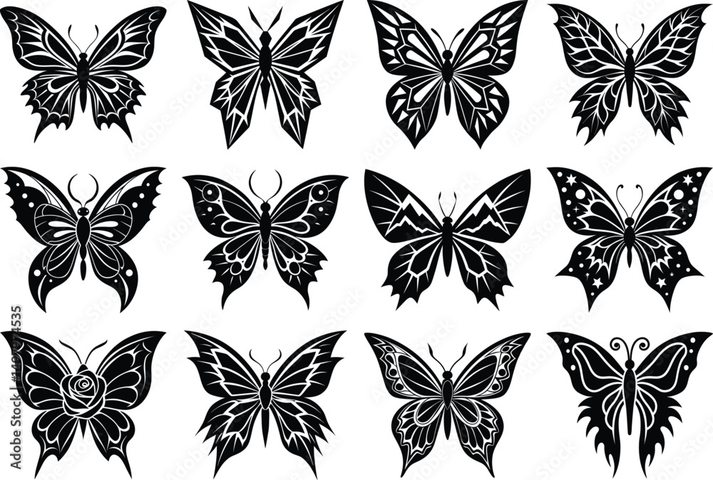 Obraz premium set of vector butterfly,Black butterfly silhouettes collection nature insects wings design.