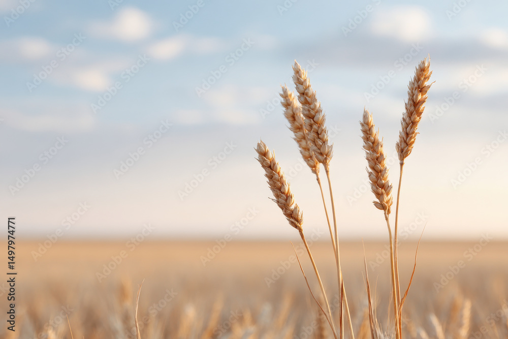 Fototapeta premium serene wheat field under stunning sunset sky with golden stalks swaying gently in breeze