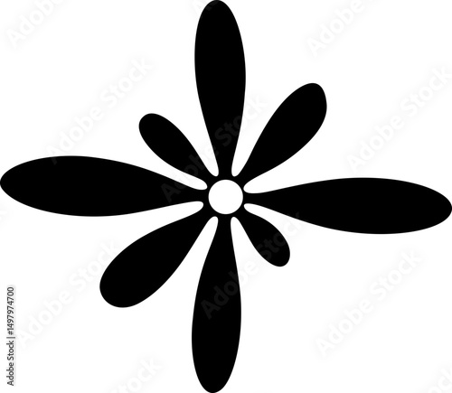 Star-inspired petal formation with pointed tips and a hollow circular center.
