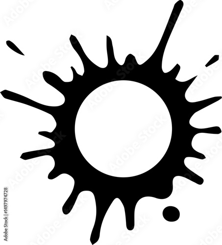 Ink dot stylized with sharp starburst patterns around a hollow middle.