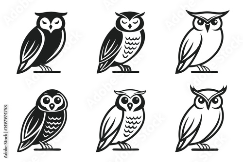 Owl Silhouette Icon Set